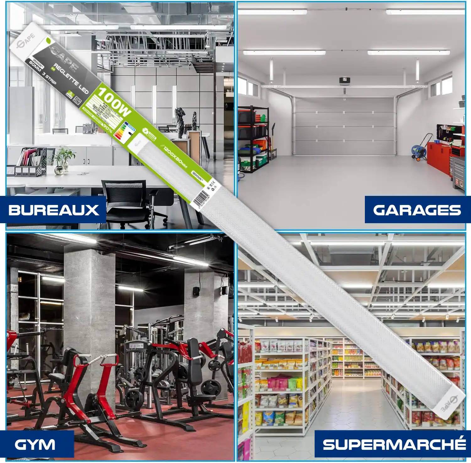 lames led tunisie gapeled Réglette LED GAPE - 12000K Blanc Froid – 10200 Lumens – IP20 – Classe A – Éclairage Atelier, Garage, Cave, Entrepôt – Faible Consommation Énergétique 90%